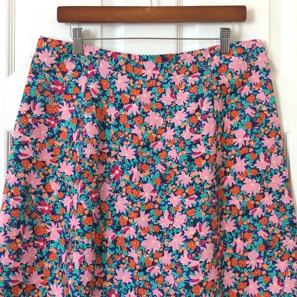 Loft Bright Daisy Linen Blend High Waisted Side Slit A-Line Midi Skirt Pink 12P - Picture 11 of 12